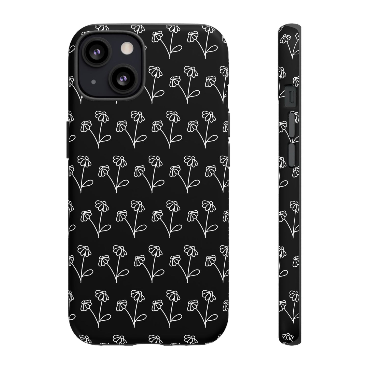 Doodle Flowers Phone Case Black