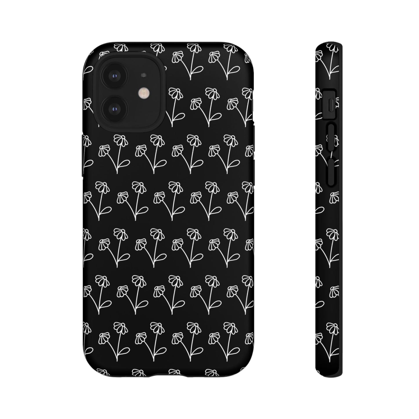 Doodle Flowers Phone Case Black