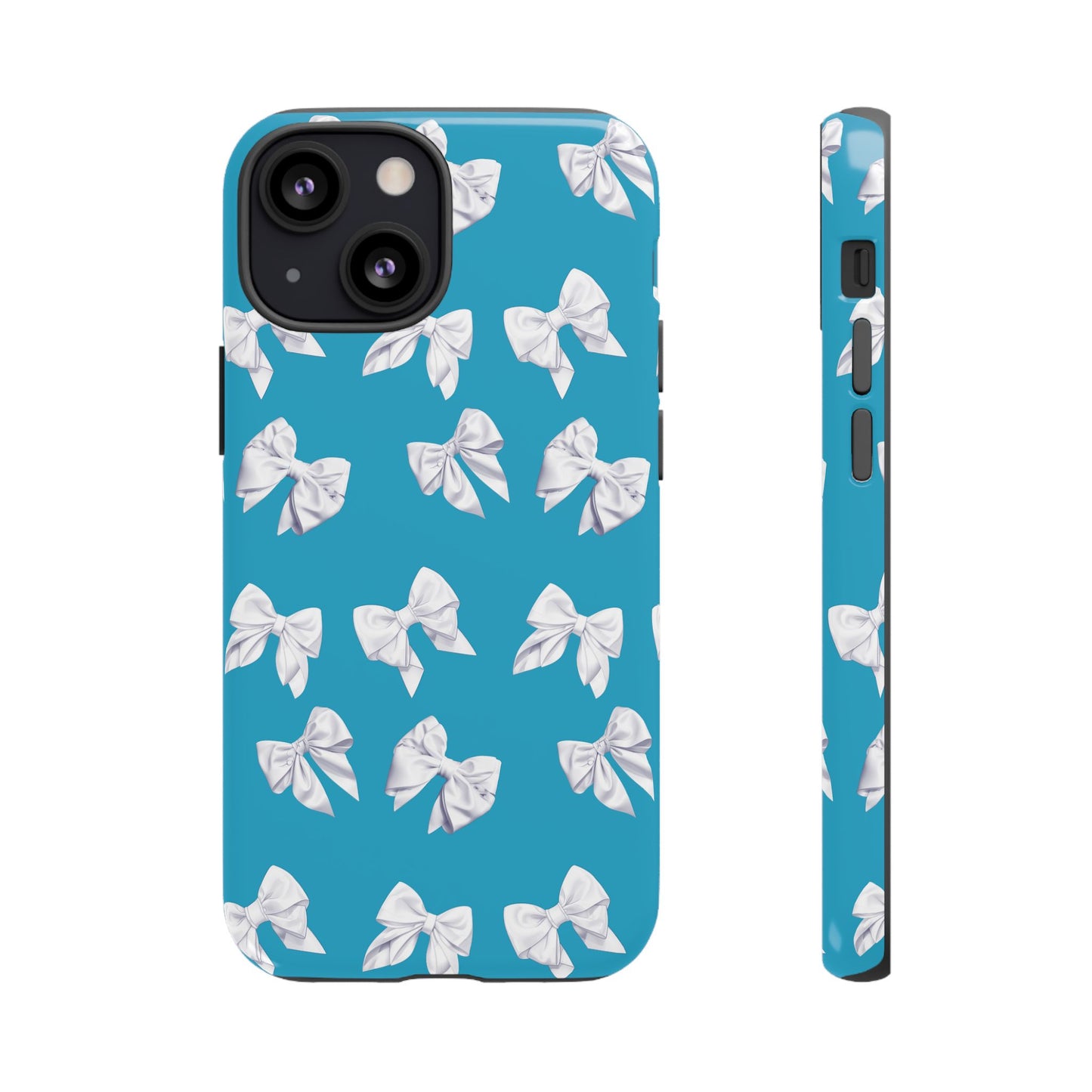 Bow Phone Case White on Turquoise