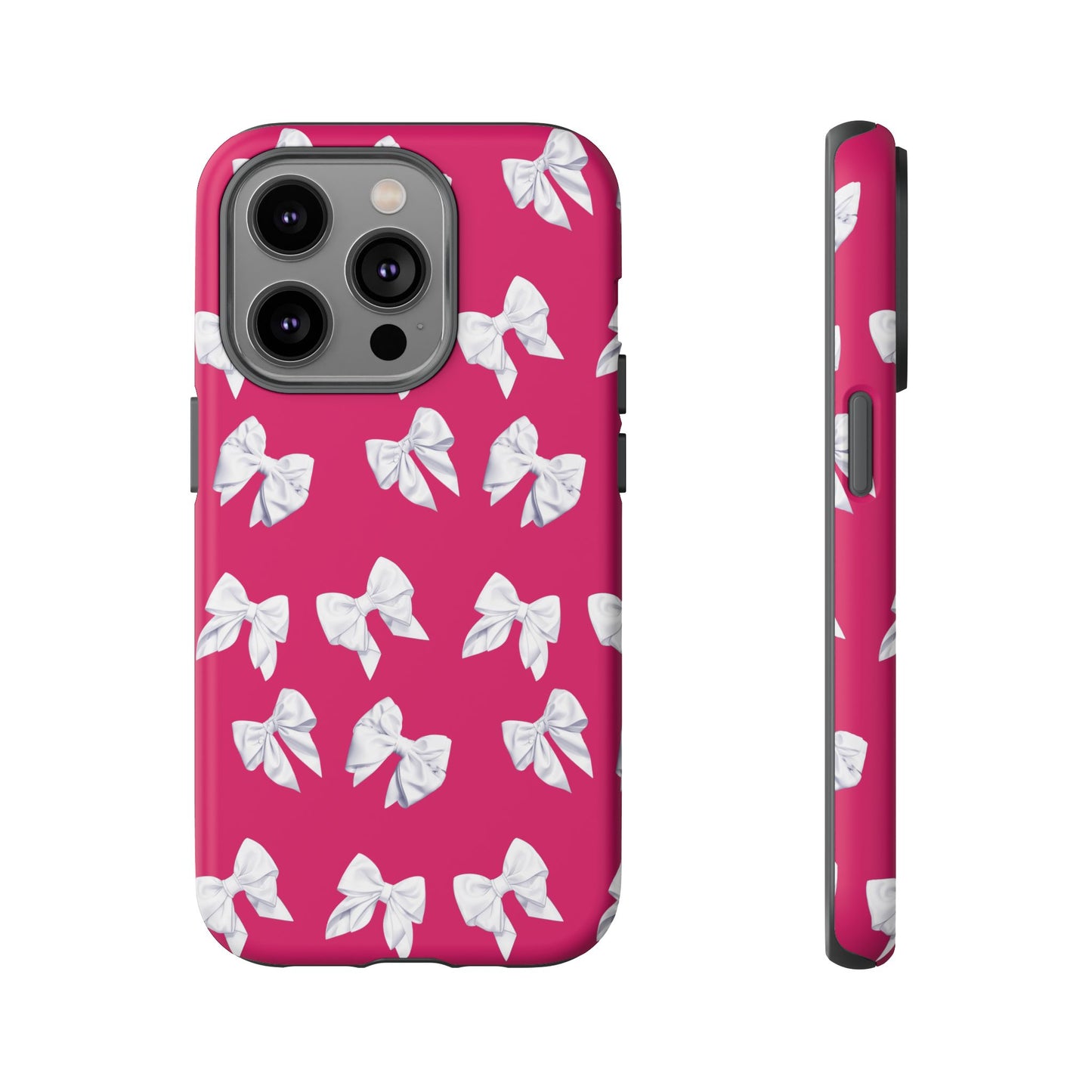 Bow Phone Case White on Hot Pink