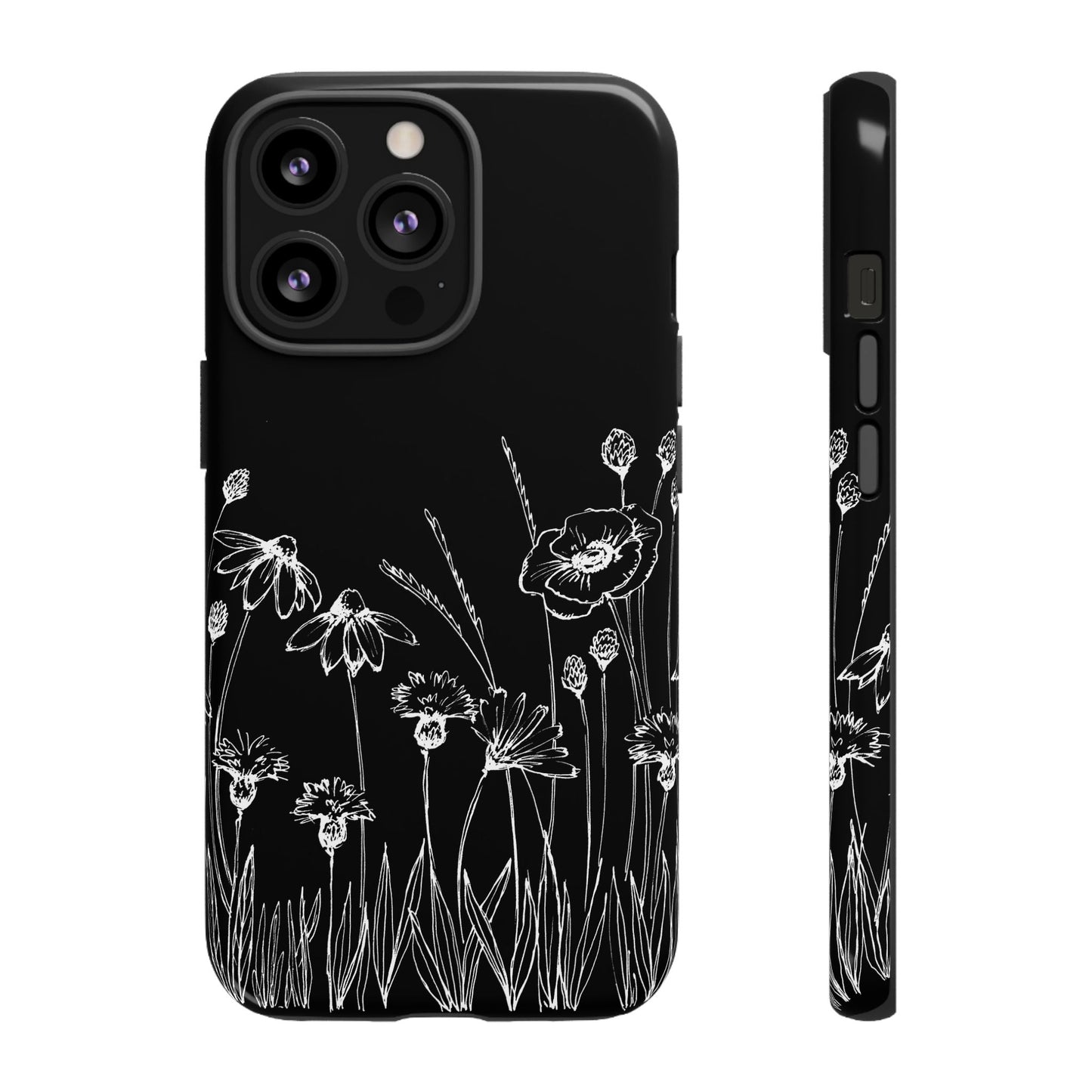 Doodle Flower Phone Case Black