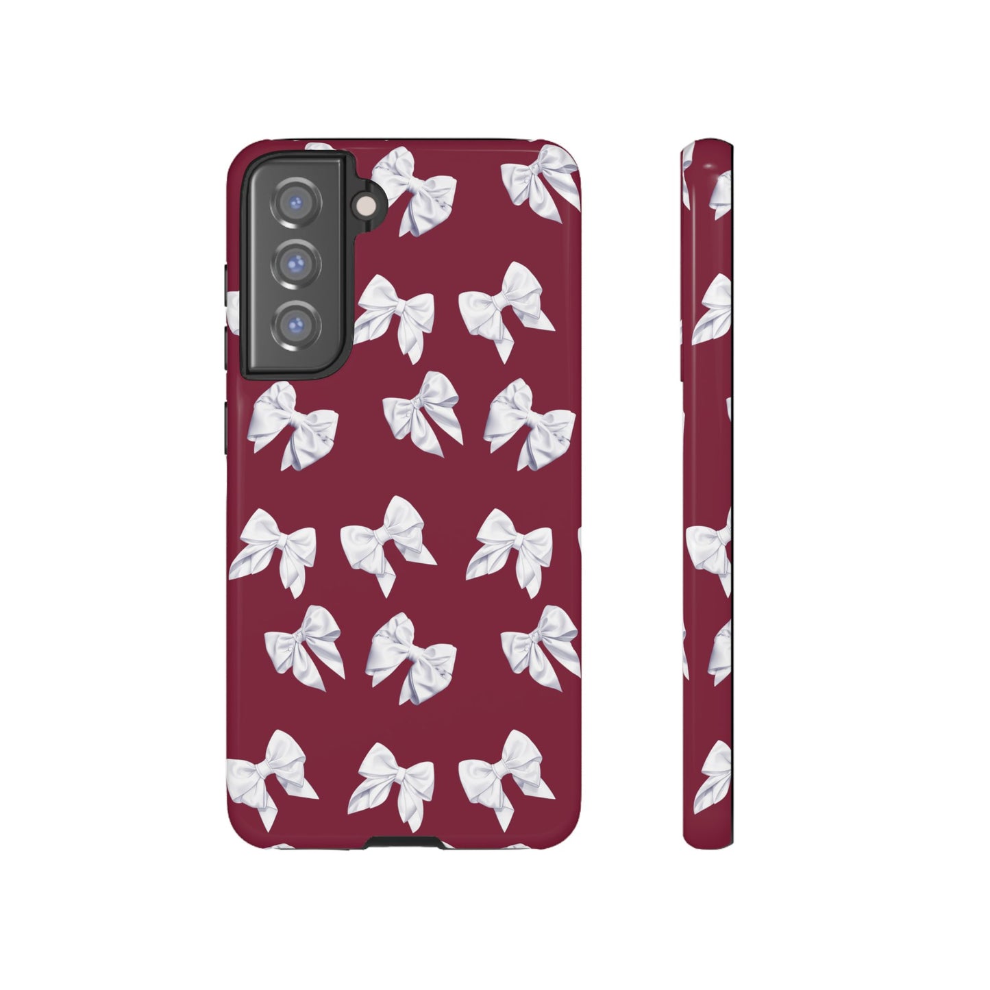 Bow Phone Case White on Burgundy