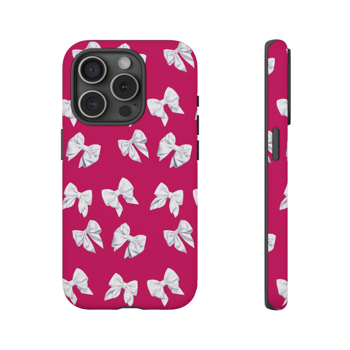 Bow Phone Case White on Hot Pink