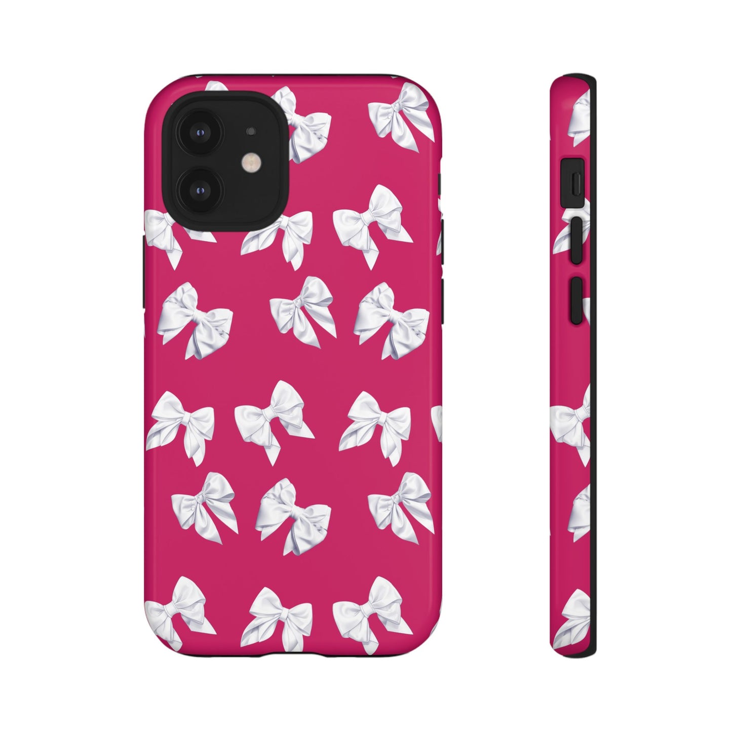 Bow Phone Case White on Hot Pink