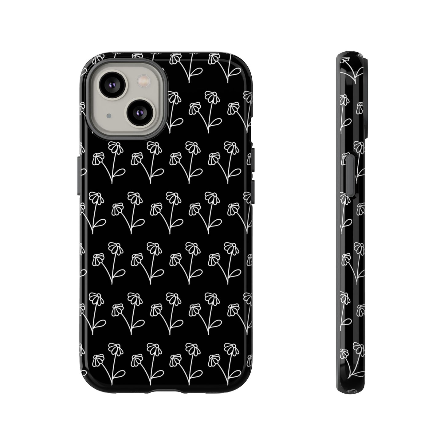 Doodle Flowers Phone Case Black