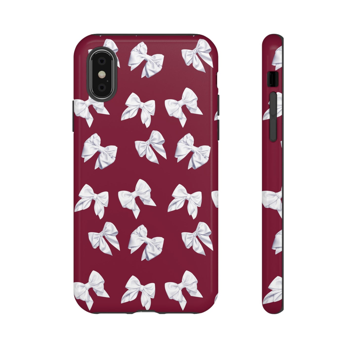 Bow Phone Case White on Burgundy