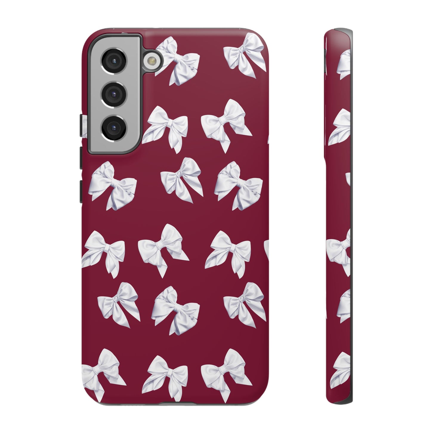 Bow Phone Case White on Burgundy