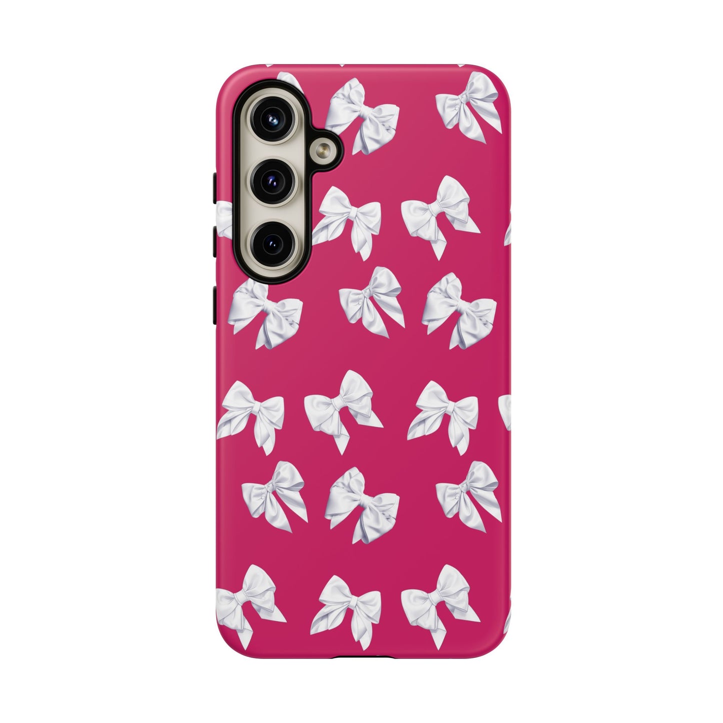 Bow Phone Case White on Hot Pink