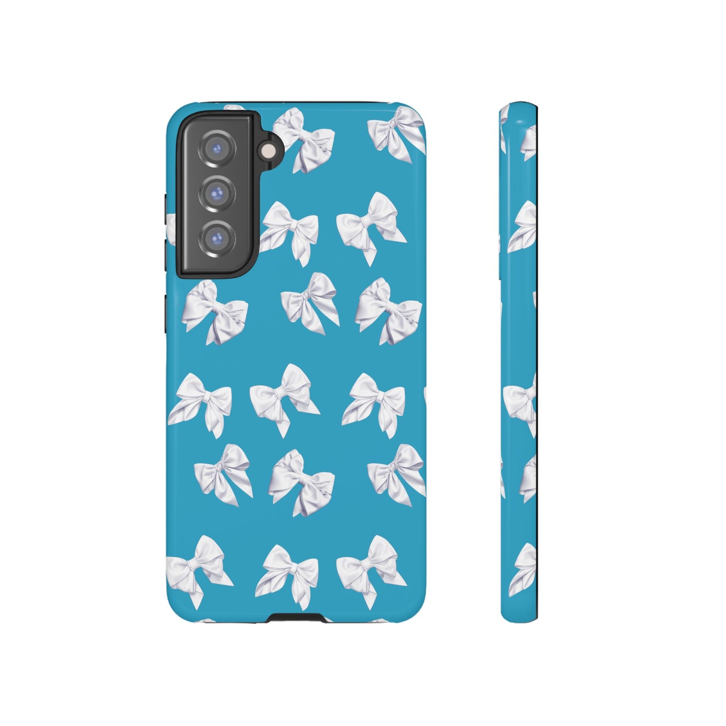 Bow Phone Case White on Turquoise