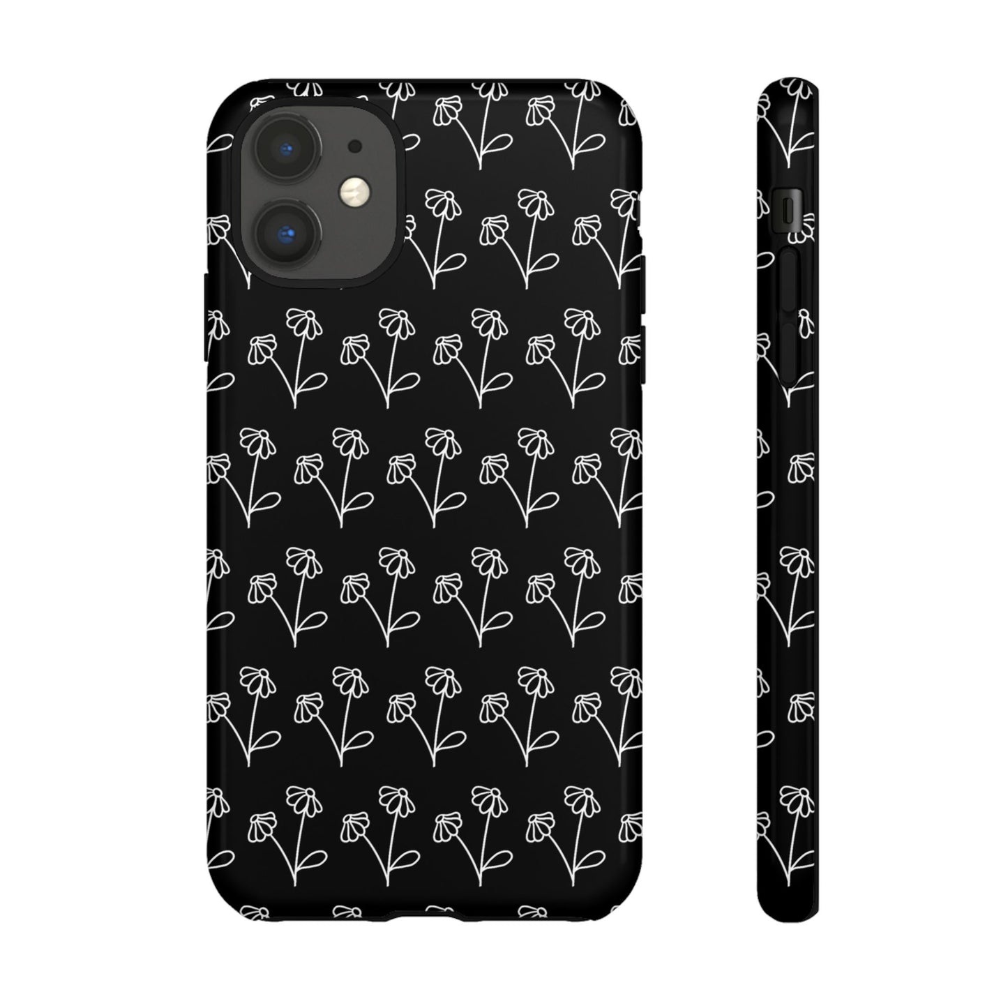 Doodle Flowers Phone Case Black