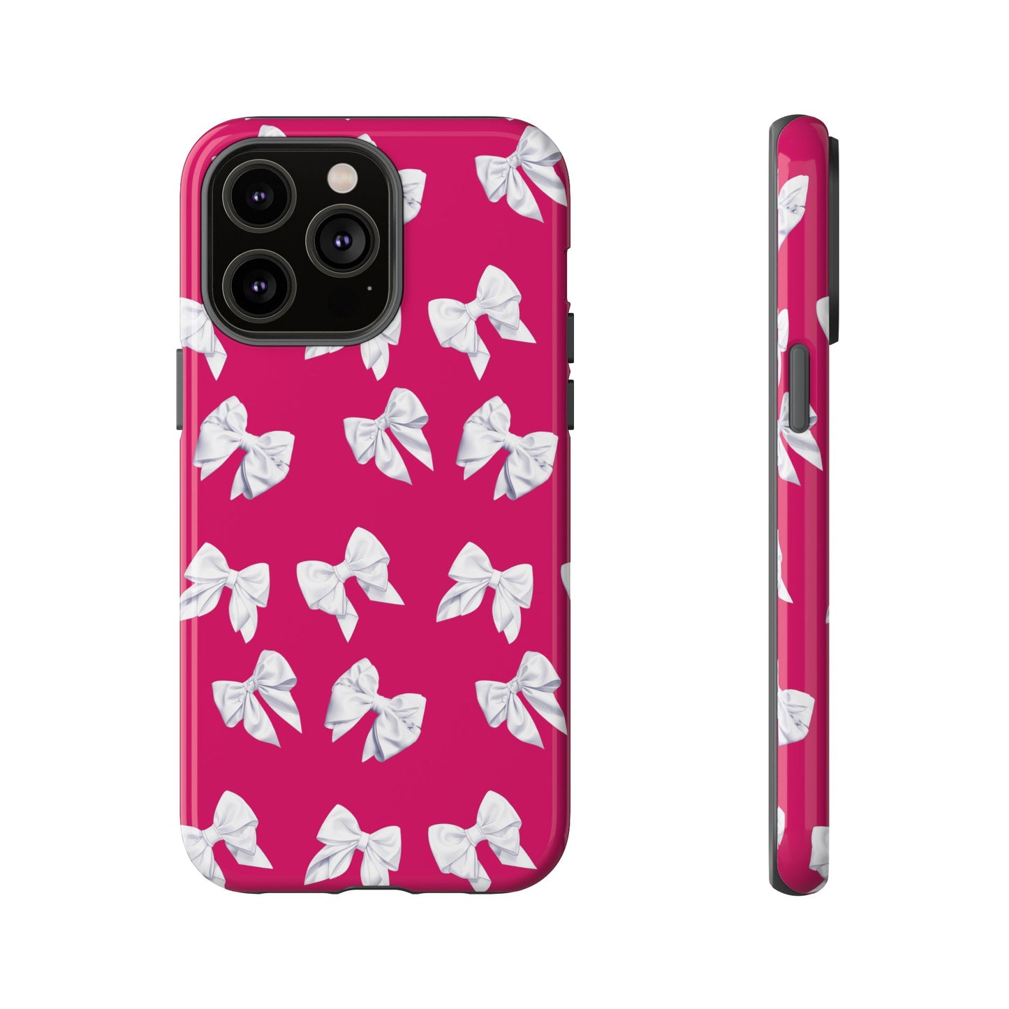 Bow Phone Case White on Hot Pink