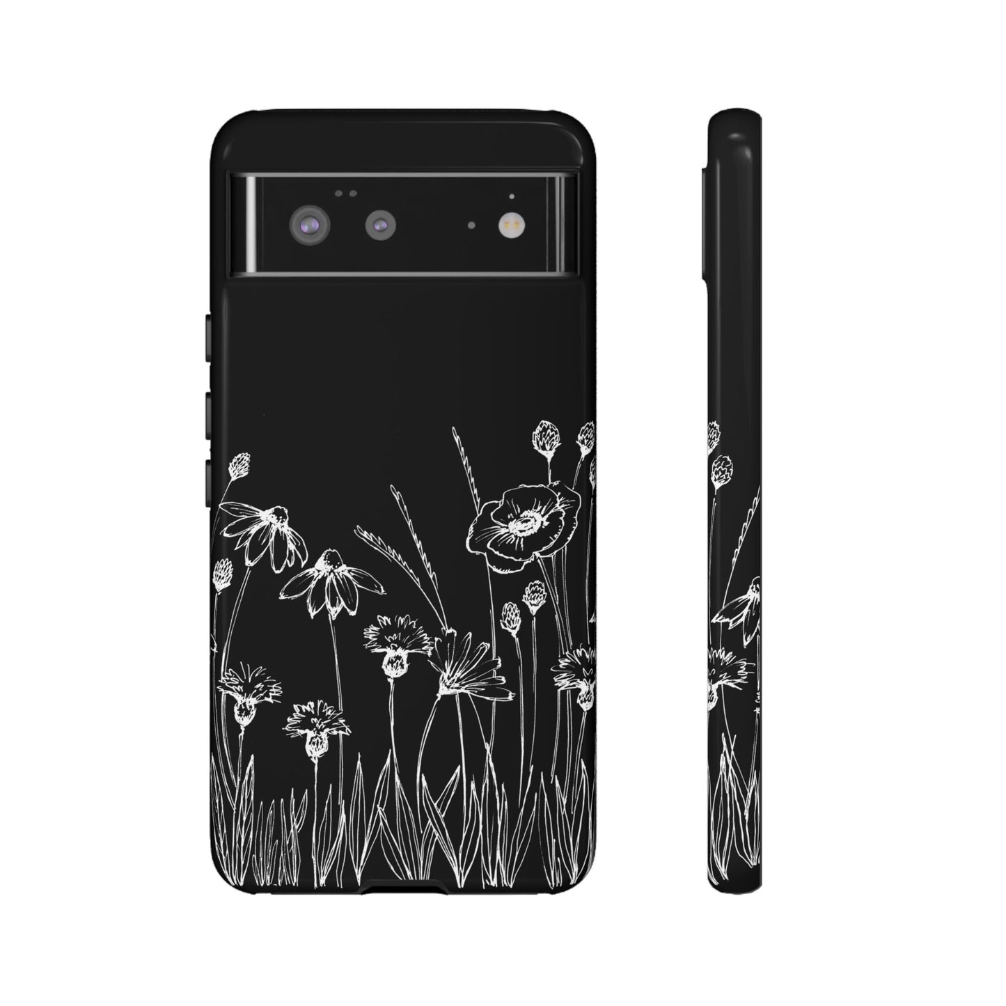 Doodle Flower Phone Case Black