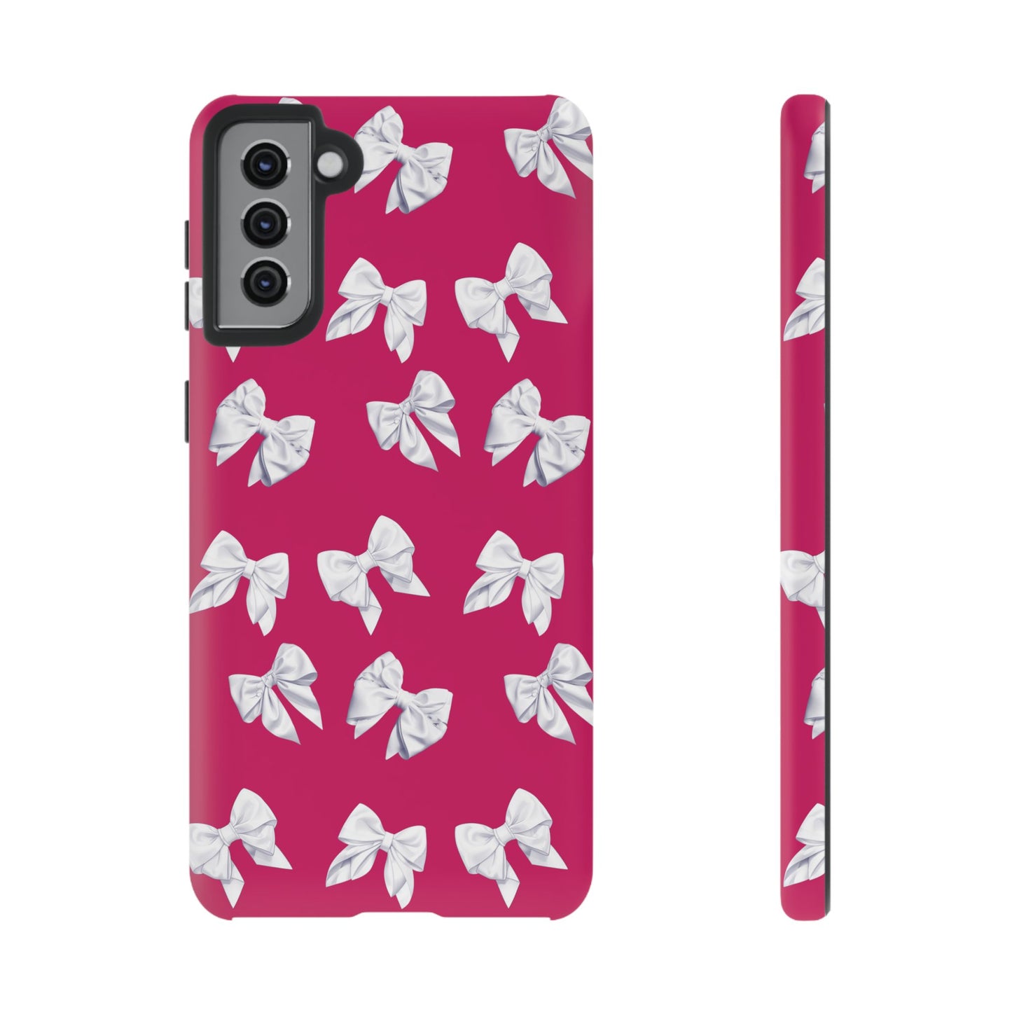 Bow Phone Case White on Hot Pink