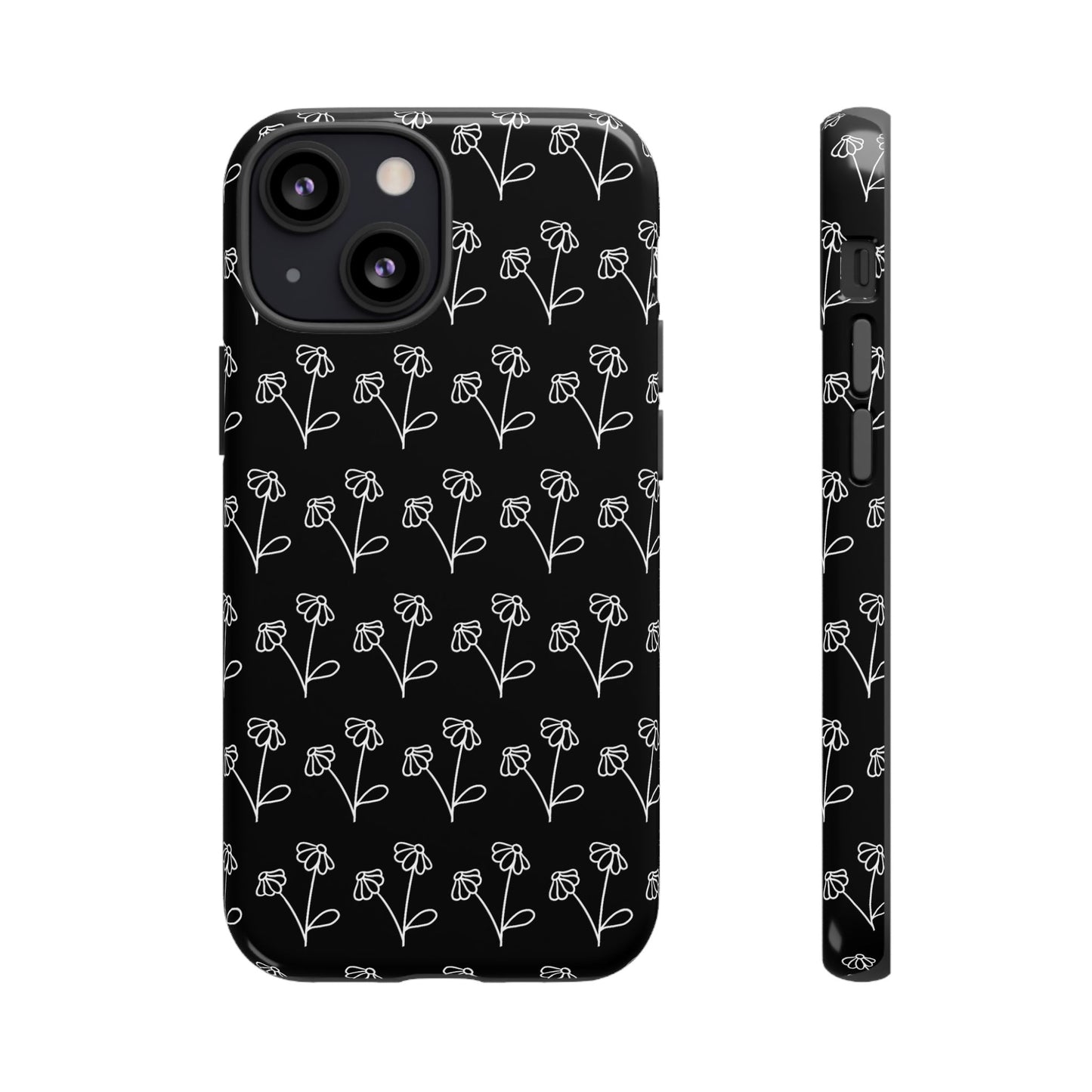 Doodle Flowers Phone Case Black