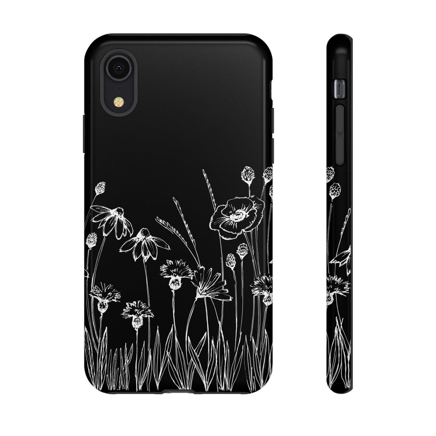 Doodle Flower Phone Case Black