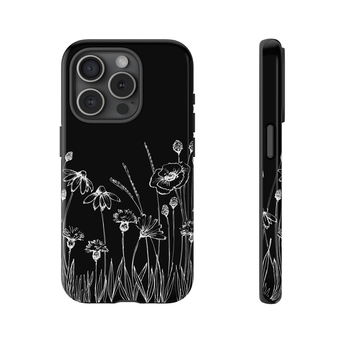 Doodle Flower Phone Case Black