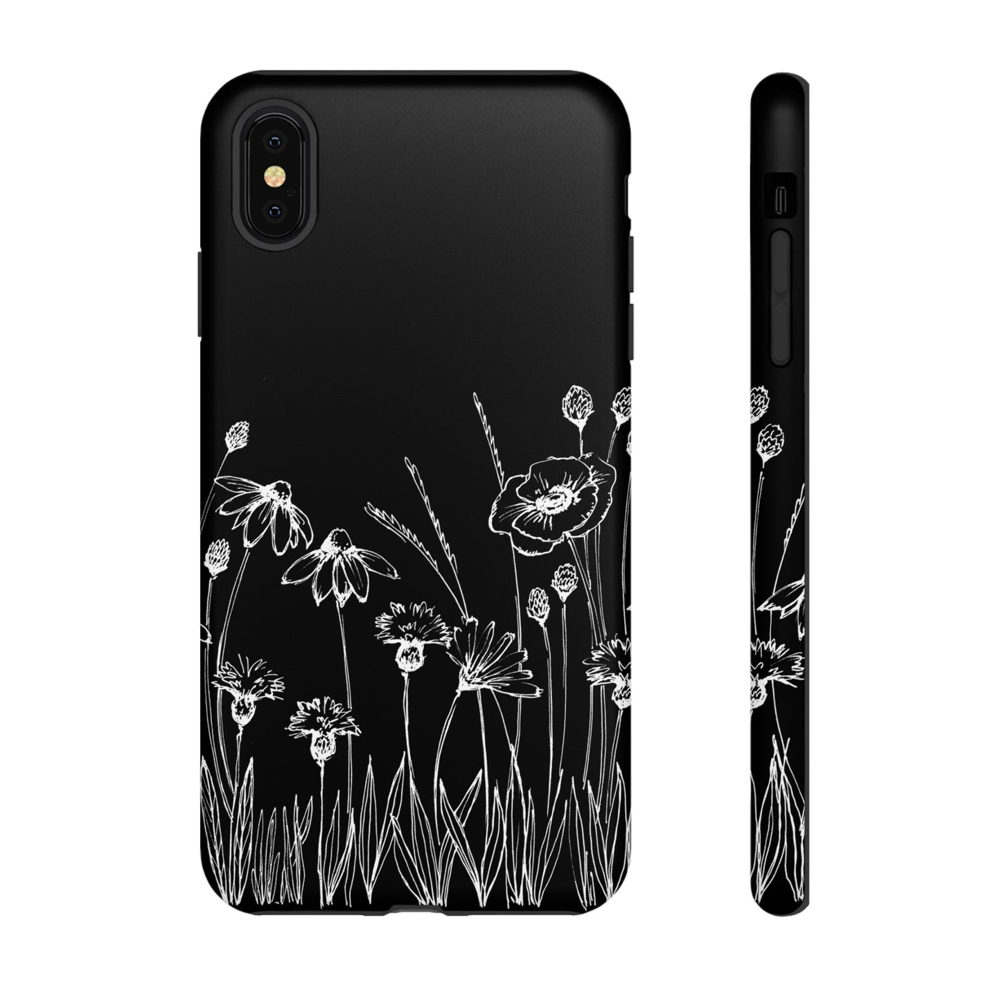 Doodle Flower Phone Case Black