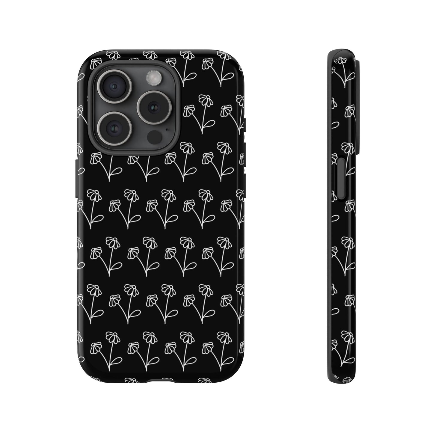 Doodle Flowers Phone Case Black