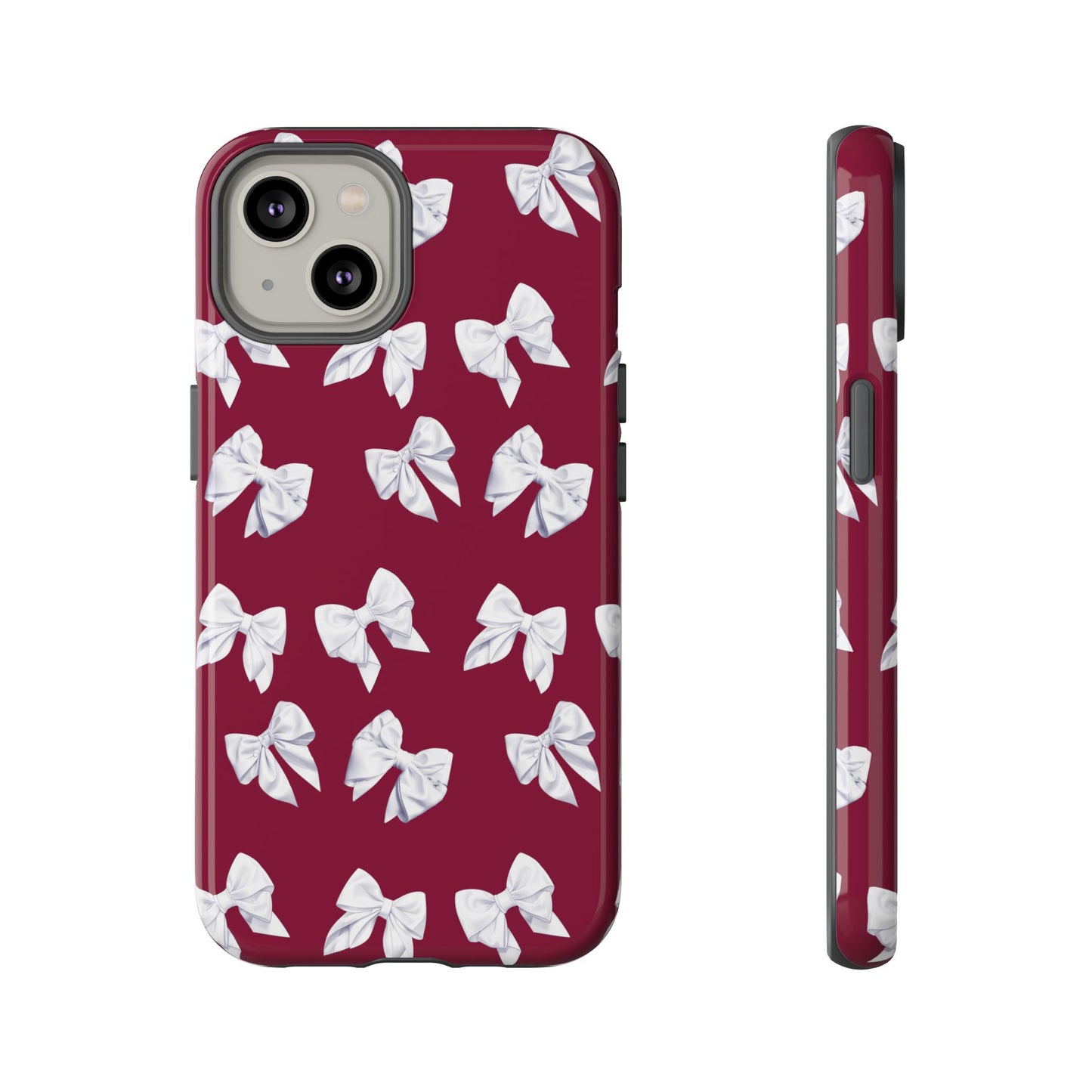 Bow Phone Case White on Burgundy