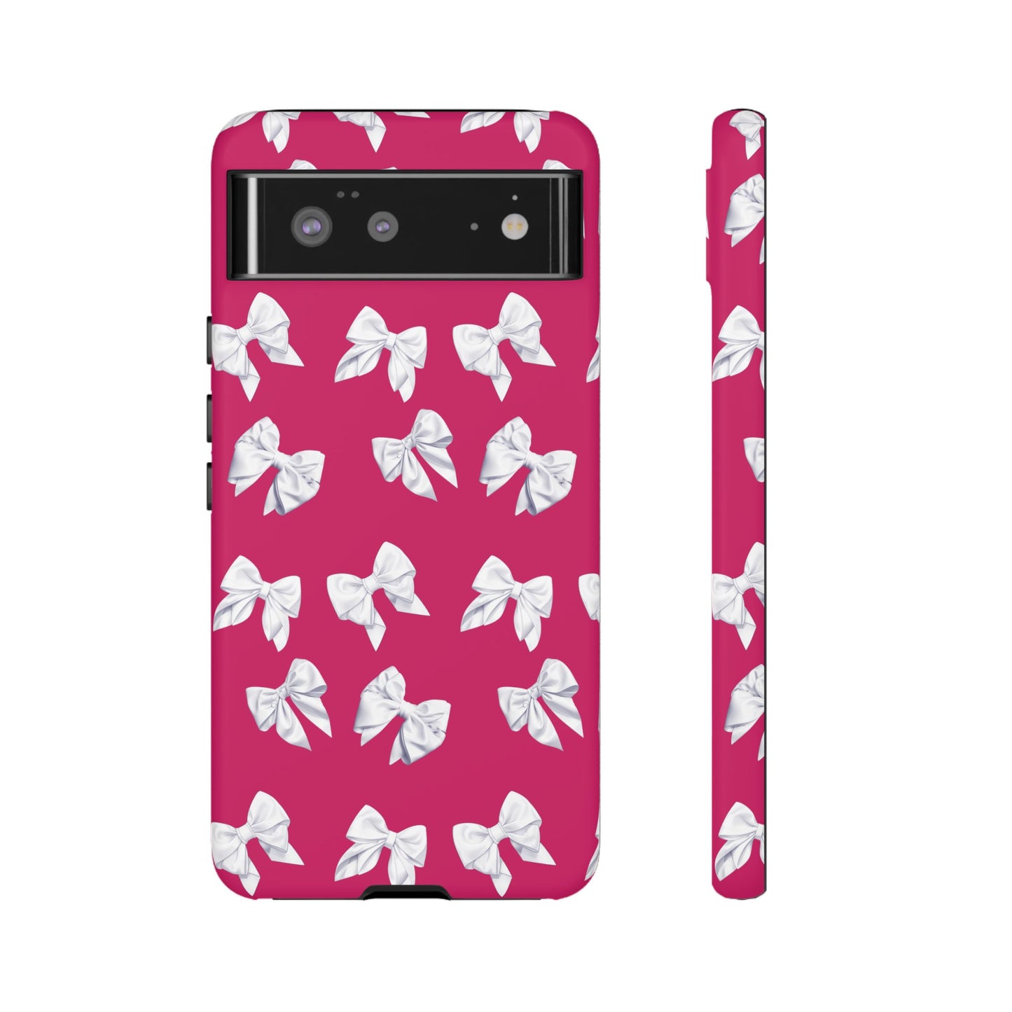 Bow Phone Case White on Hot Pink