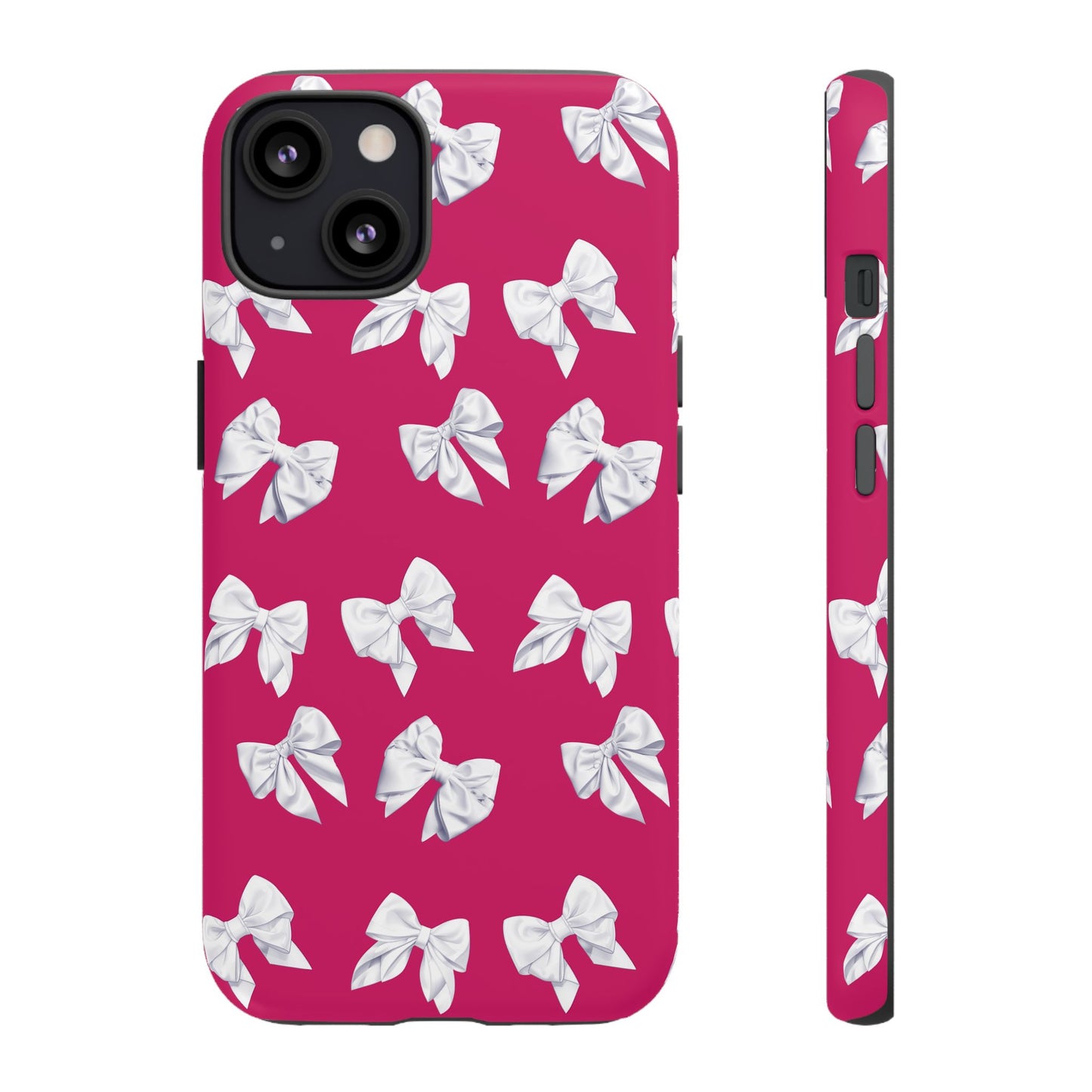 Bow Phone Case White on Hot Pink