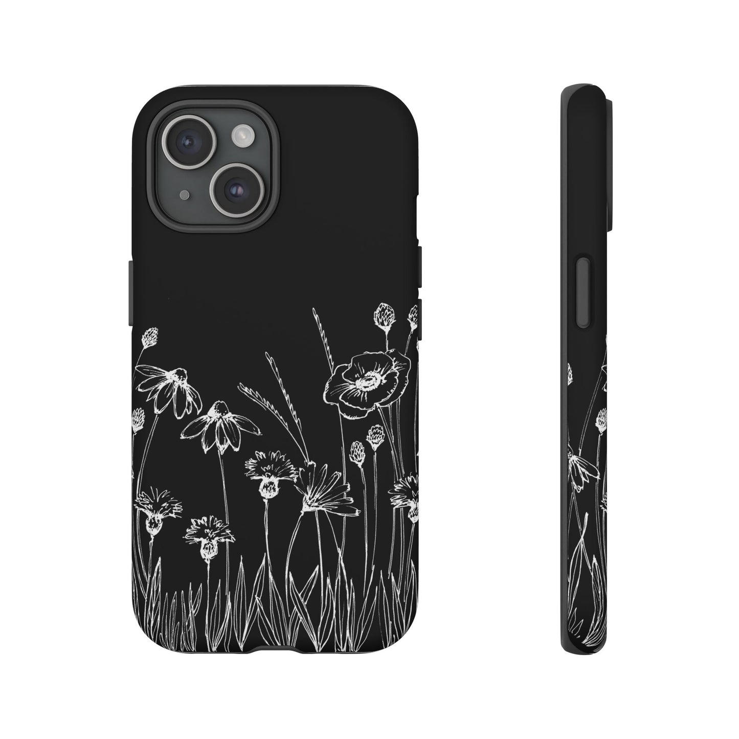 Doodle Flower Phone Case Black