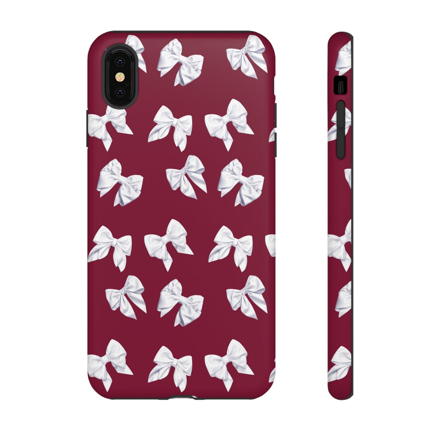 Bow Phone Case White on Burgundy