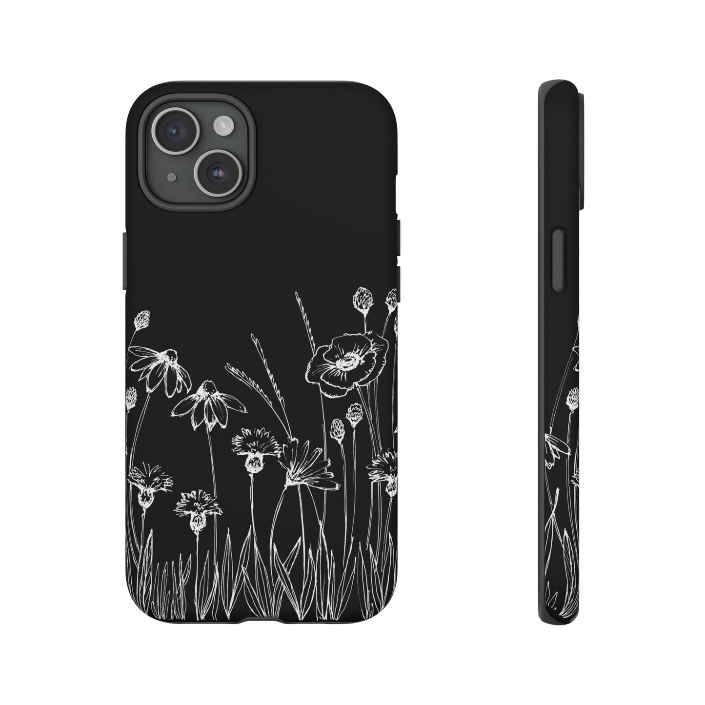 Doodle Flower Phone Case Black