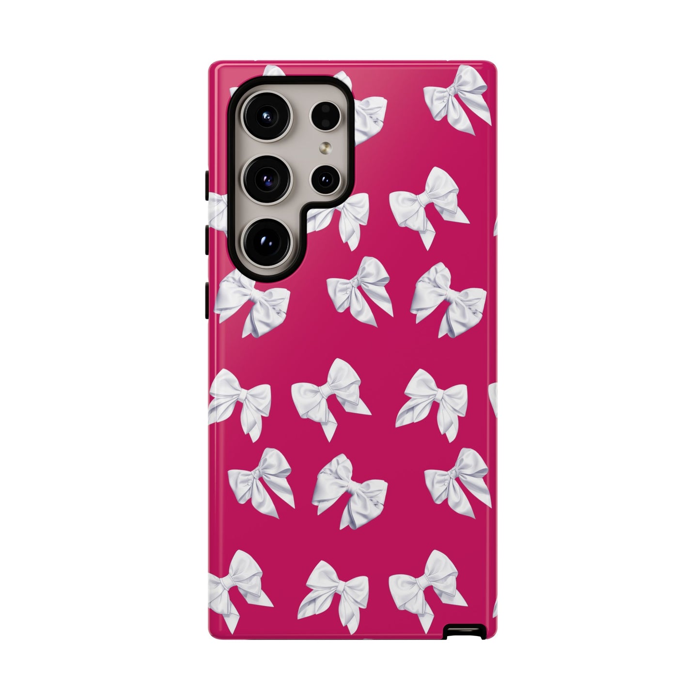 Bow Phone Case White on Hot Pink