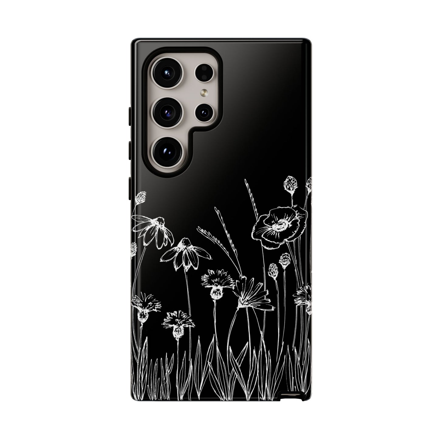 Doodle Flower Phone Case Black