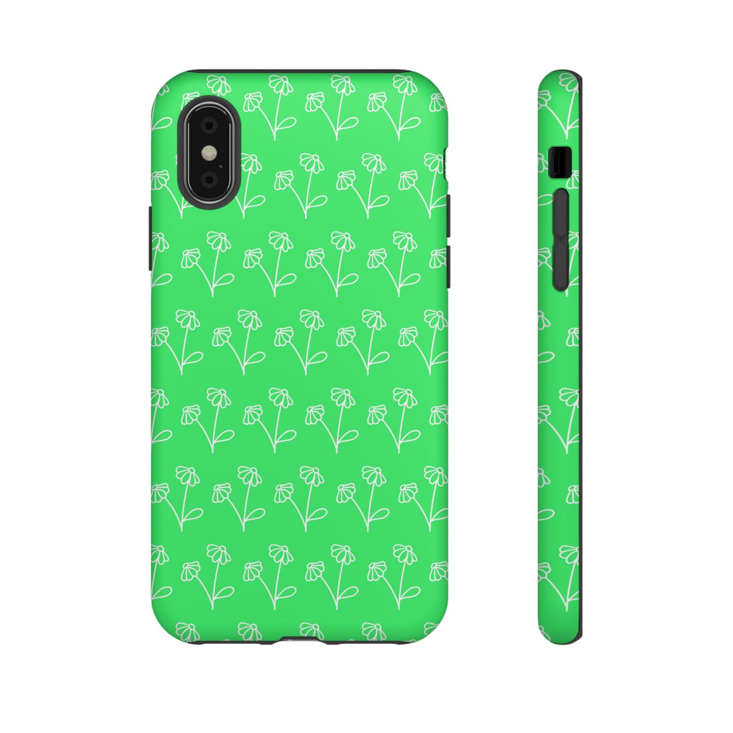 Doodle Flowers Phone Case Bright Green