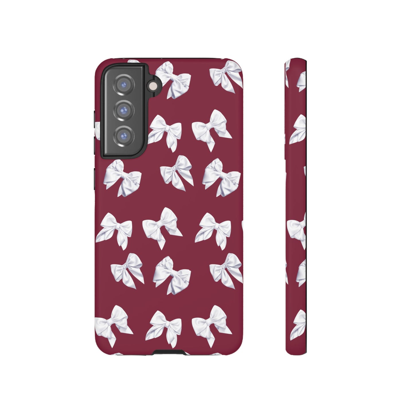 Bow Phone Case White on Burgundy