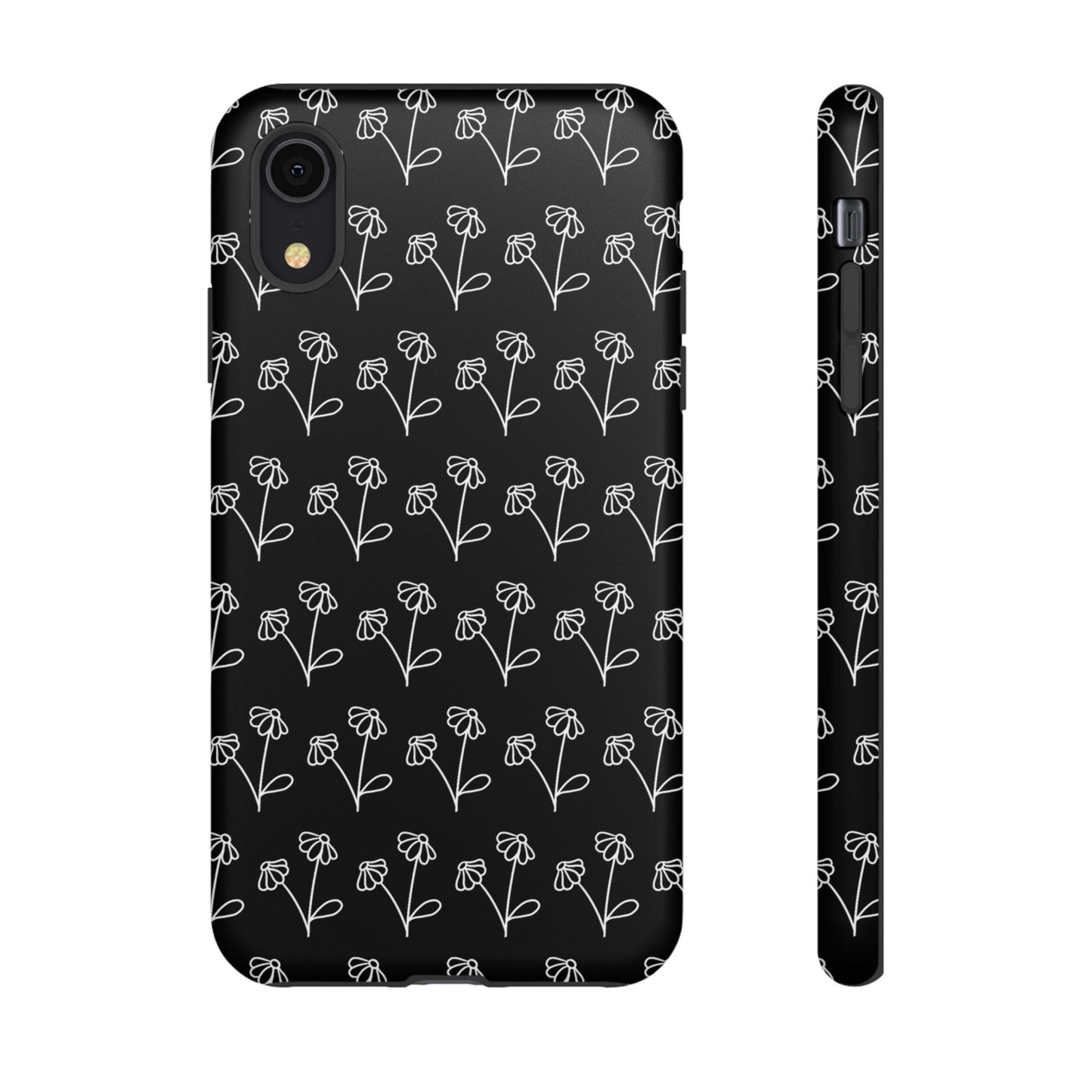 Doodle Flowers Phone Case Black