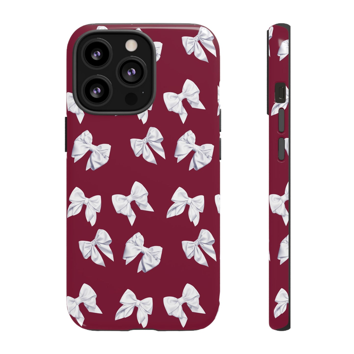 Bow Phone Case White on Burgundy