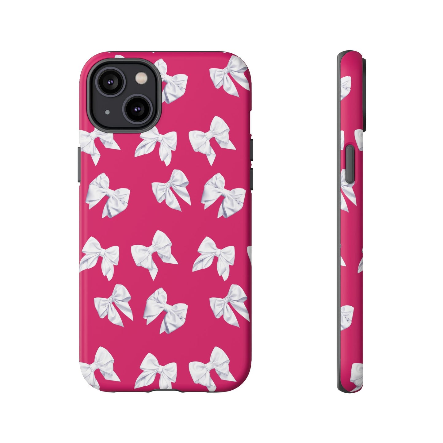 Bow Phone Case White on Hot Pink