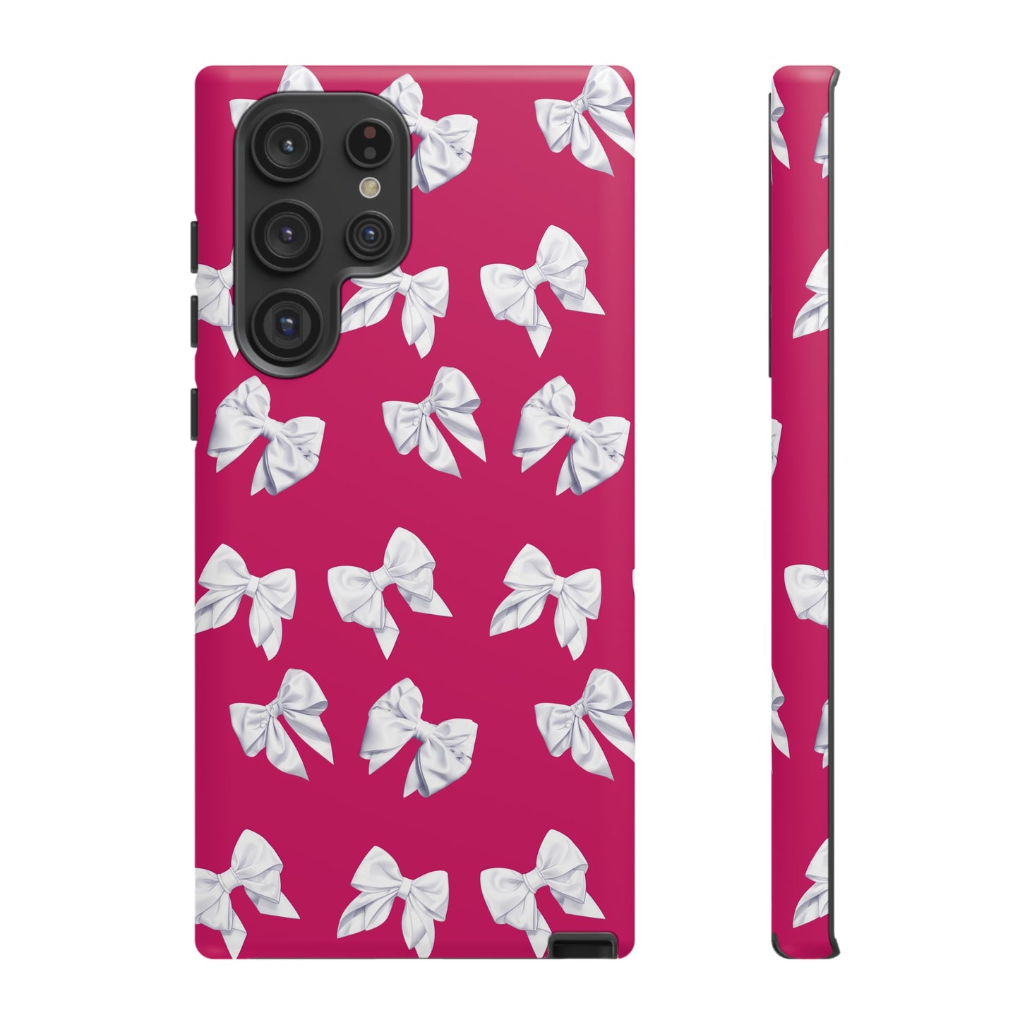 Bow Phone Case White on Hot Pink