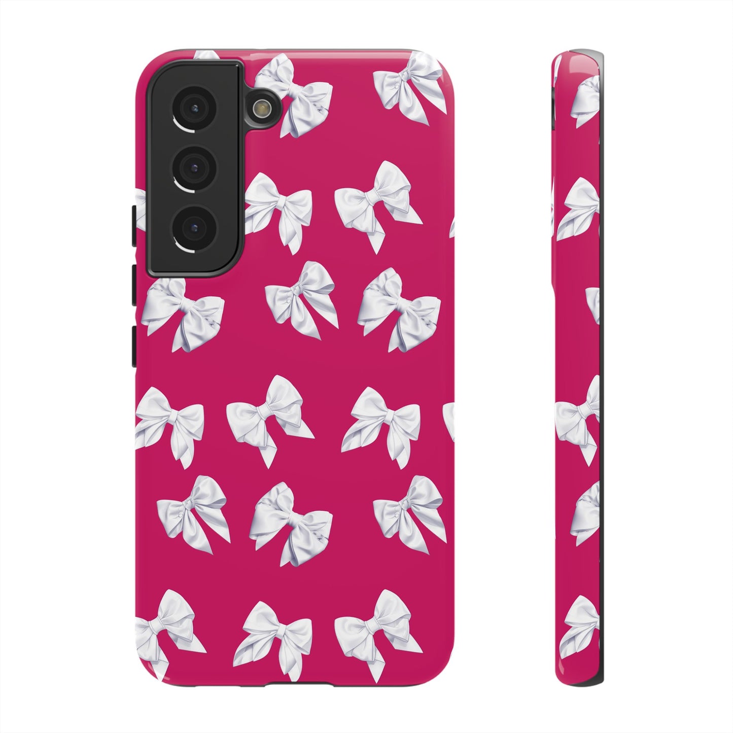 Bow Phone Case White on Hot Pink