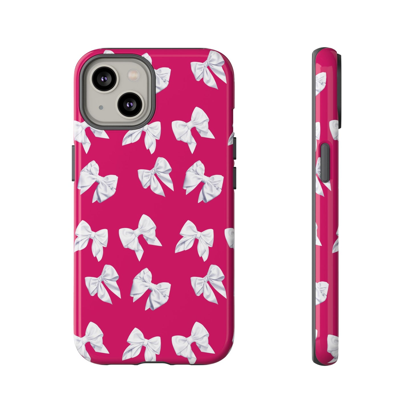 Bow Phone Case White on Hot Pink