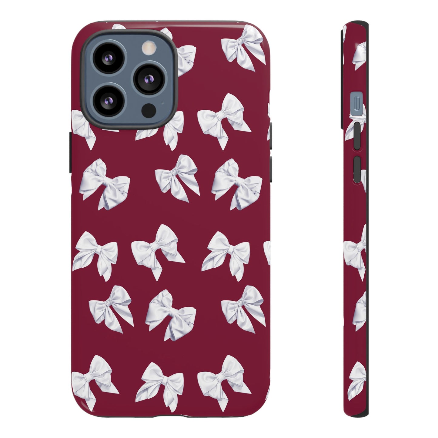 Bow Phone Case White on Burgundy