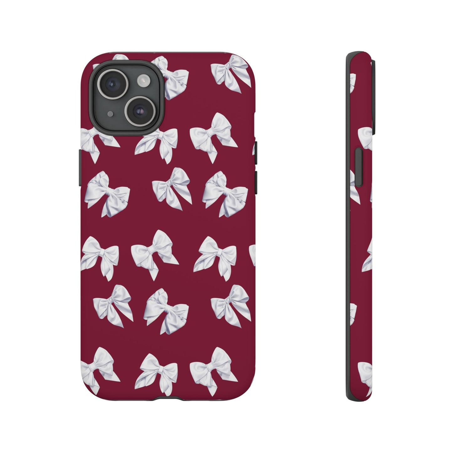 Bow Phone Case White on Burgundy