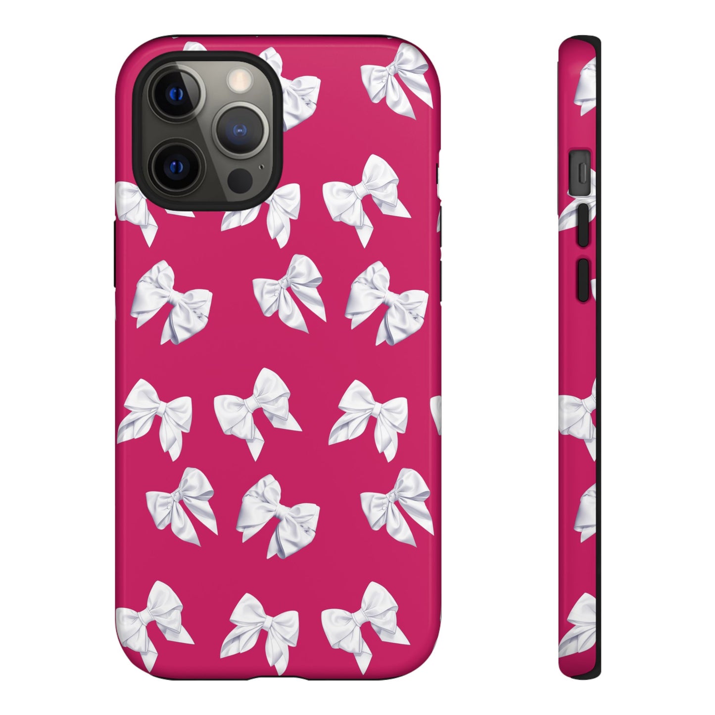 Bow Phone Case White on Hot Pink