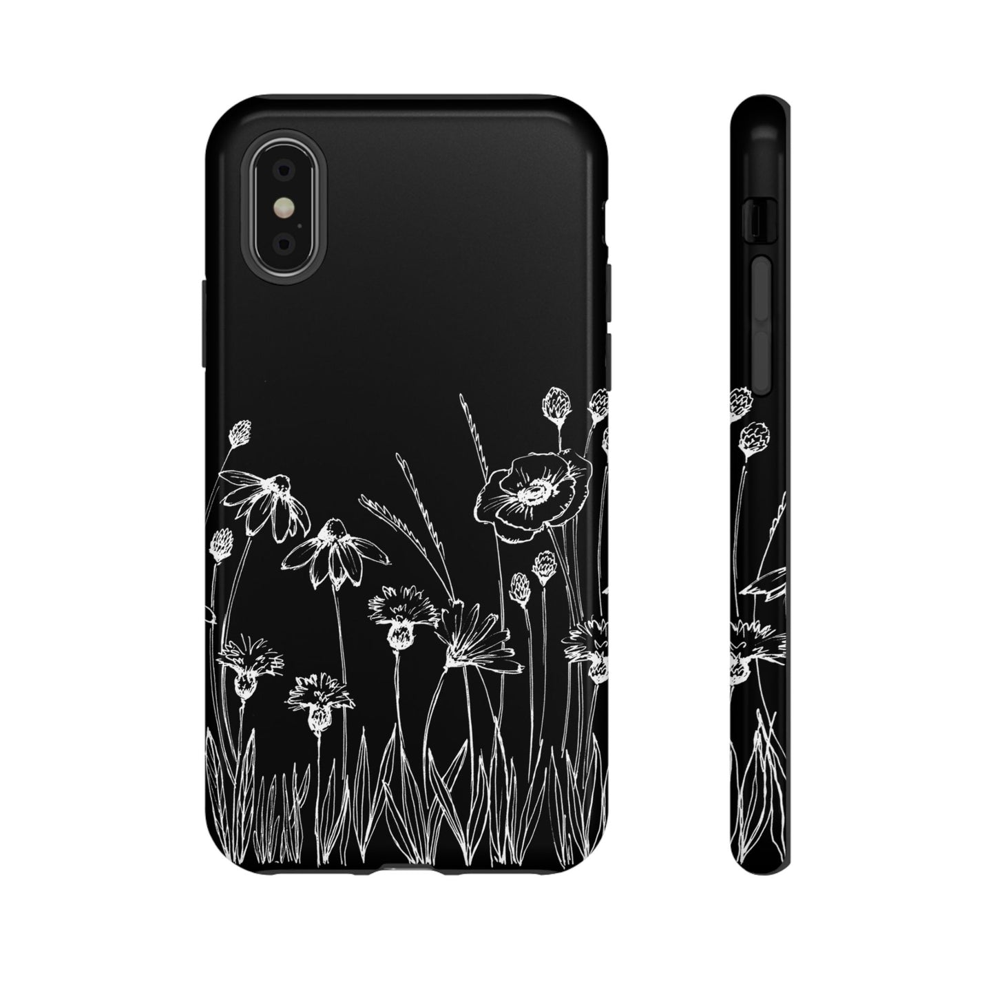 Doodle Flower Phone Case Black