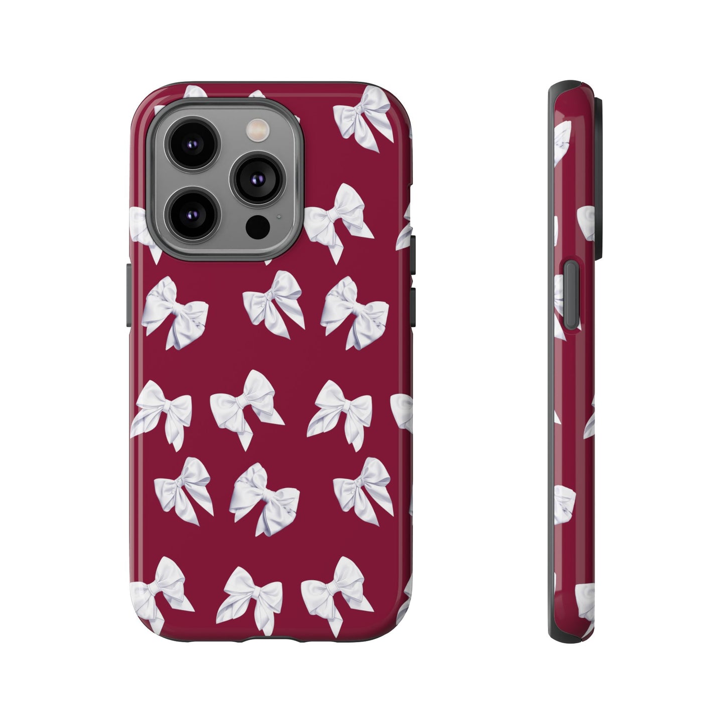 Bow Phone Case White on Burgundy