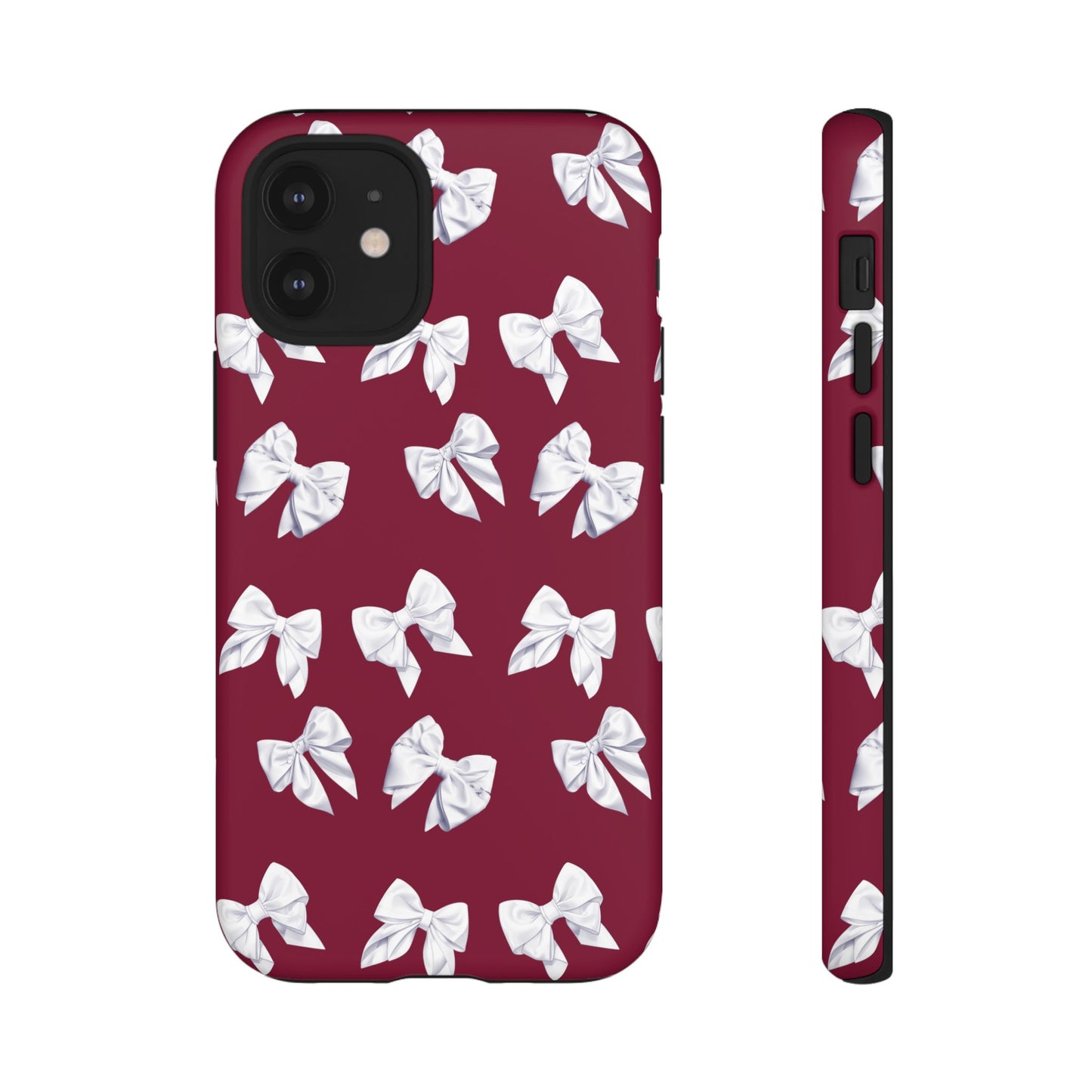 Bow Phone Case White on Burgundy