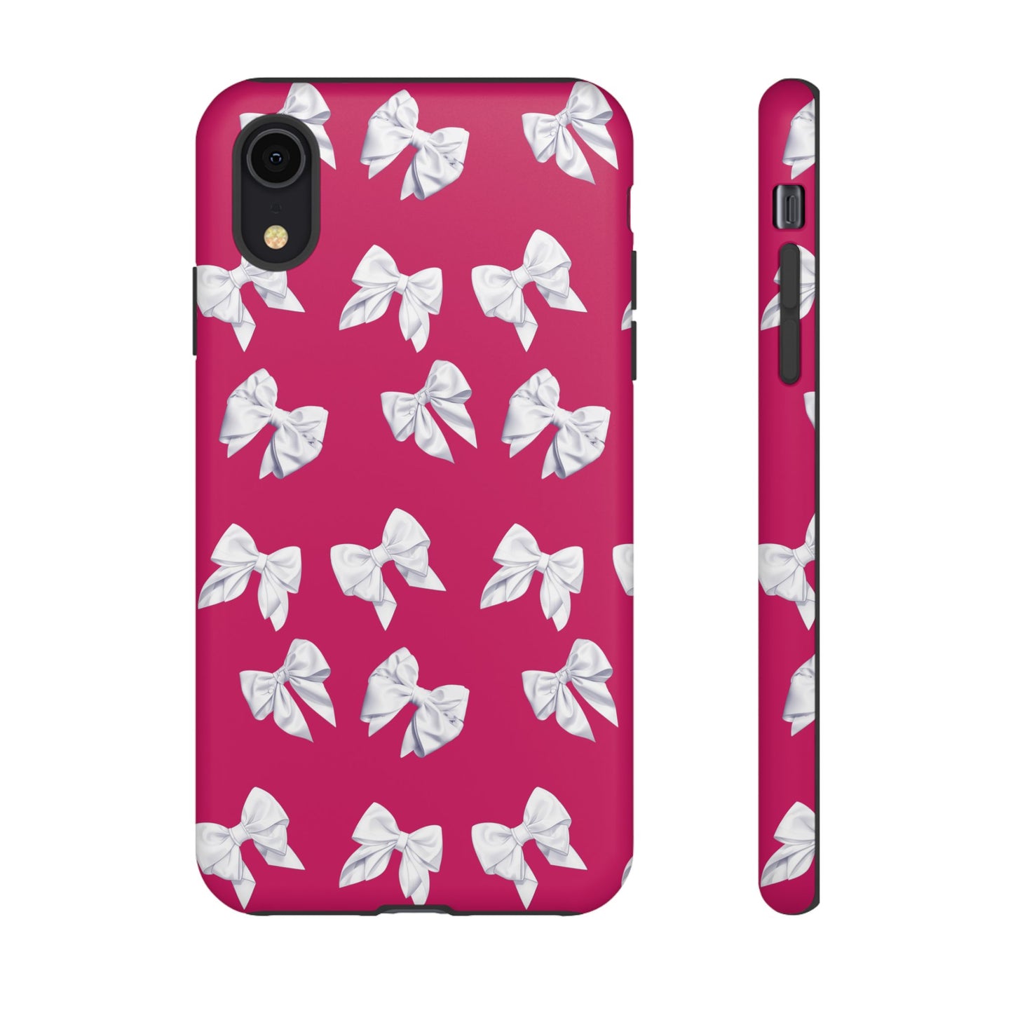 Bow Phone Case White on Hot Pink