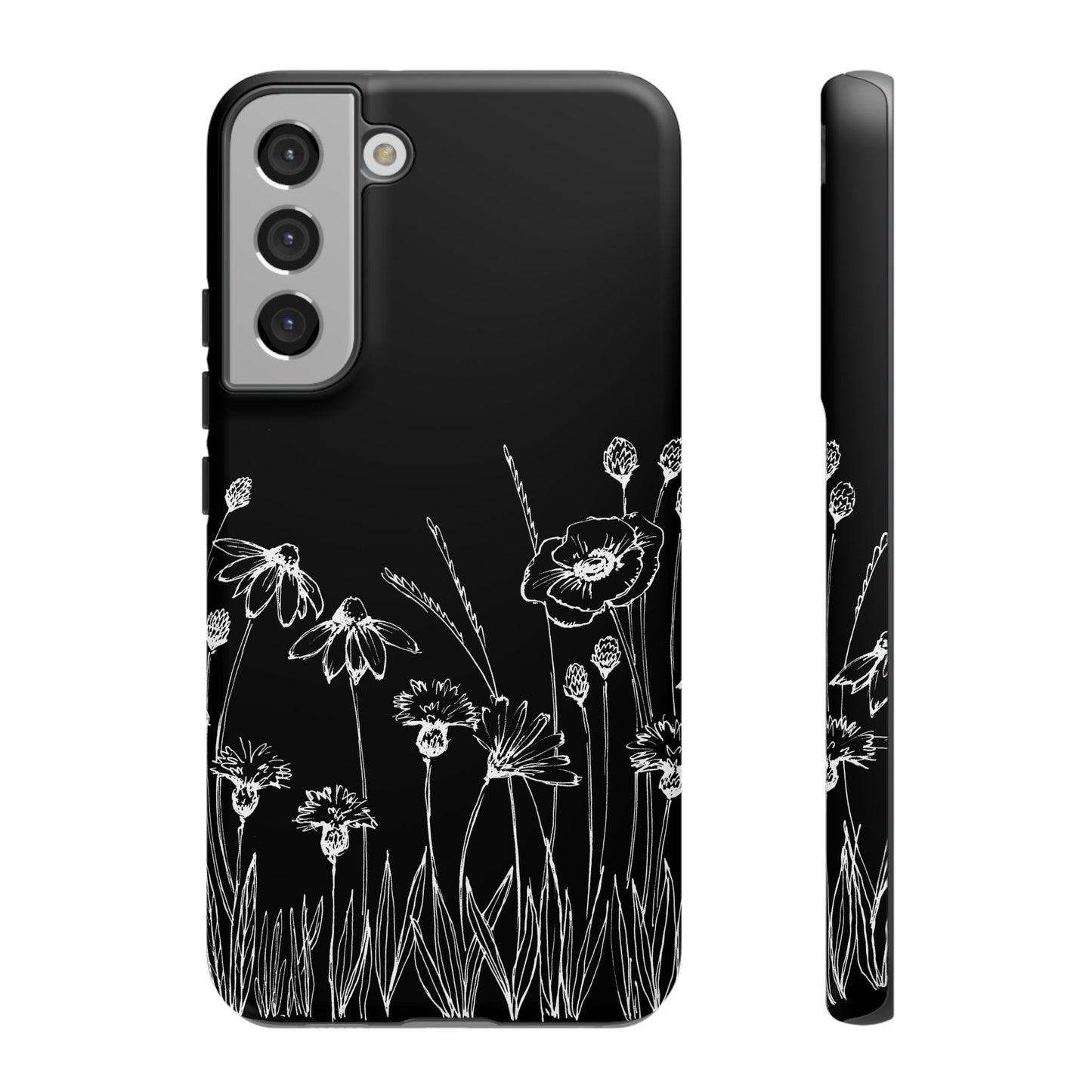 Doodle Flower Phone Case Black