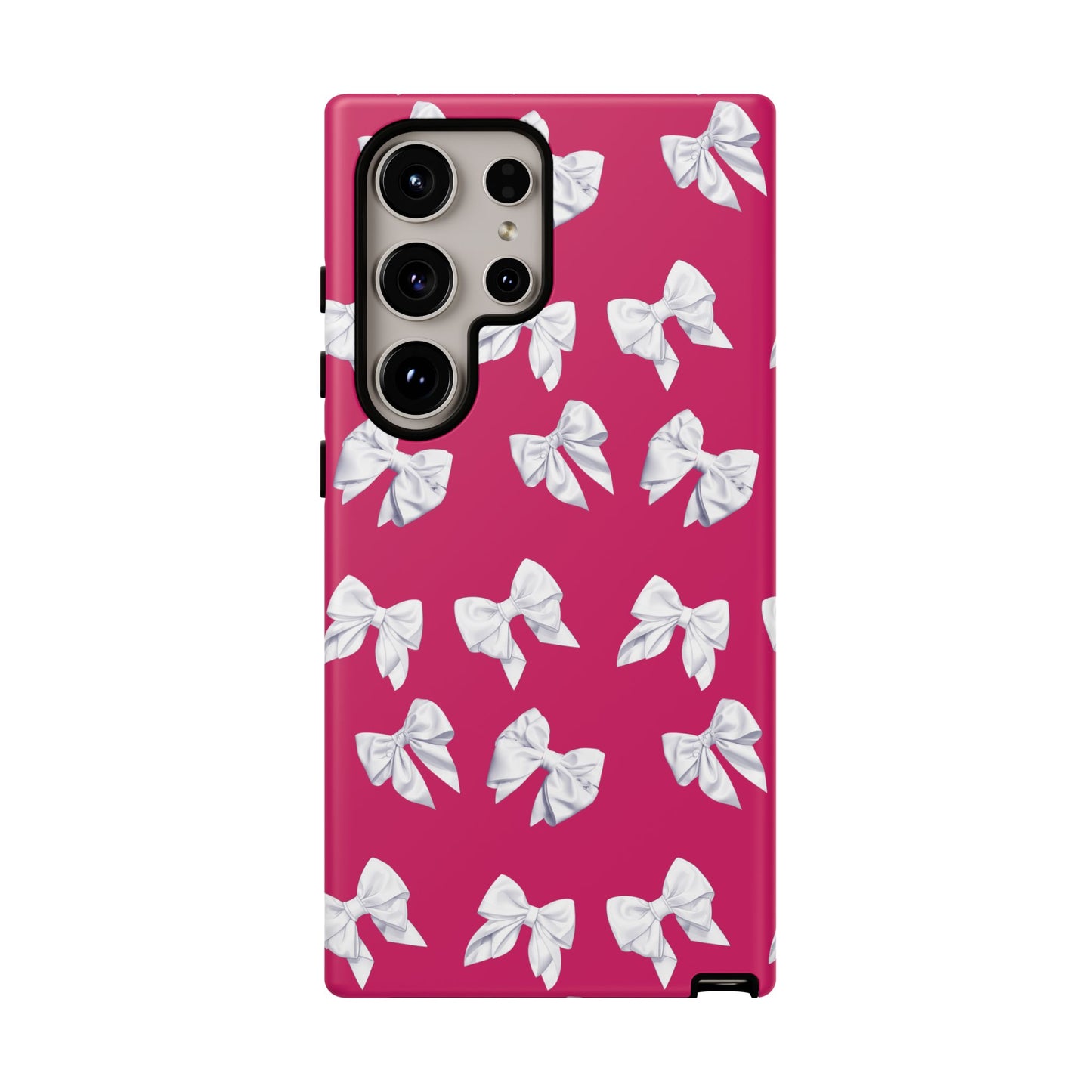 Bow Phone Case White on Hot Pink