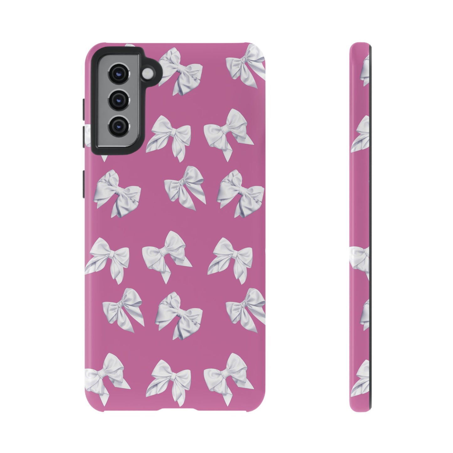 Bow Phone Case White on Pink