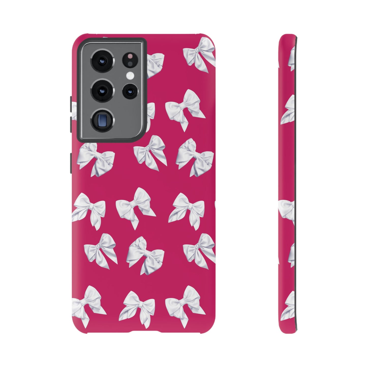 Bow Phone Case White on Hot Pink