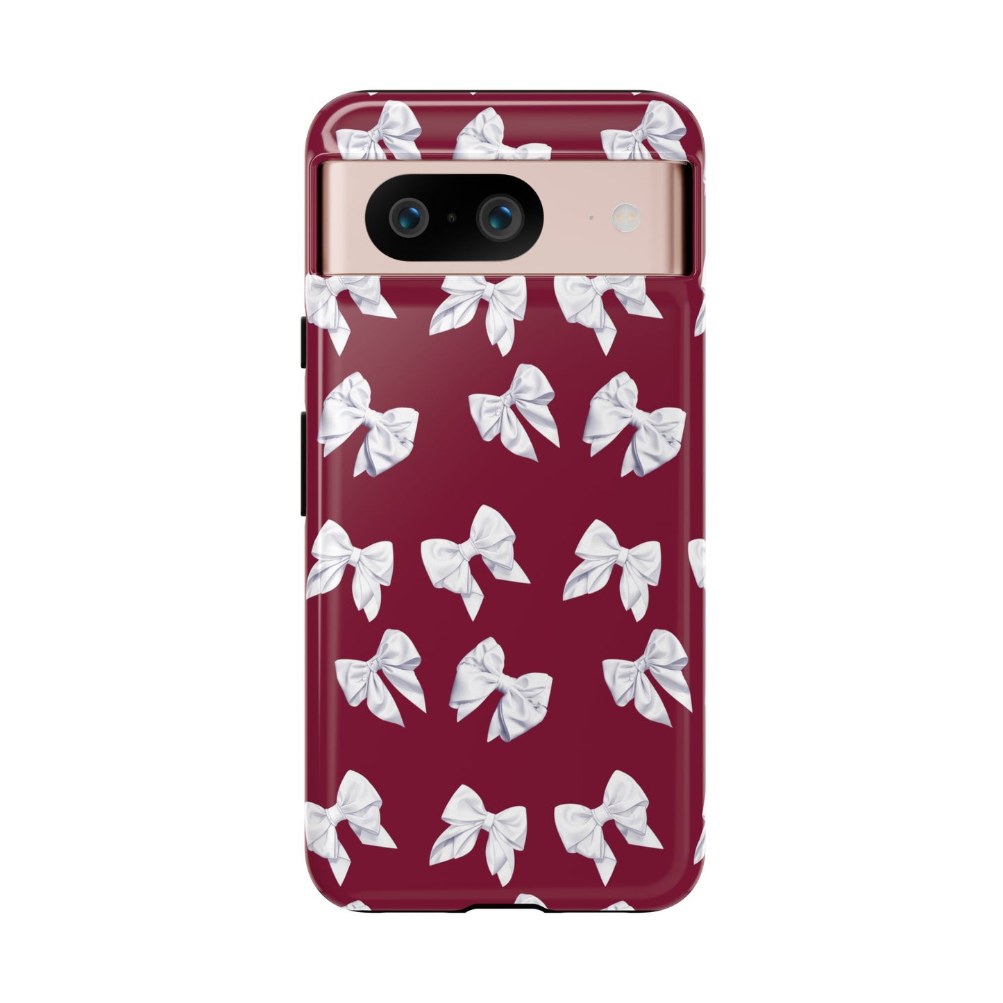 Bow Phone Case White on Burgundy